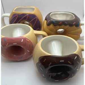 Donut Shaped Coffee Mugs - Set of 4 - 2 Tag, 2 Unbranded